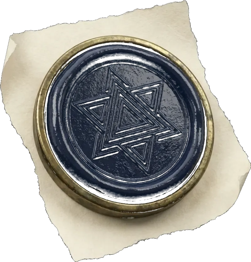 A wax seal pressed over a folded set of rules